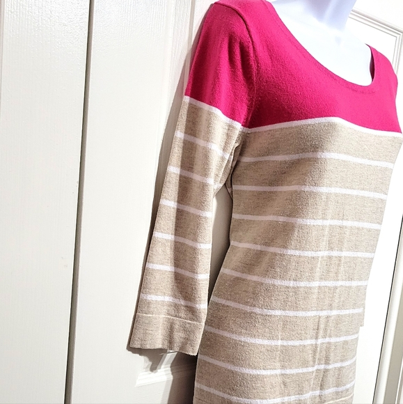 Banana Republic Sweater Pink Beige Tan Cream Striped Crew Neck - Picture 2 of 5